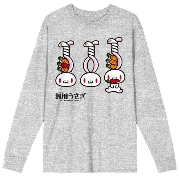 All Purpose Bunny Twisted Ears Crew Neck Long Sleeve Athletic Heather Men's Tee-Large