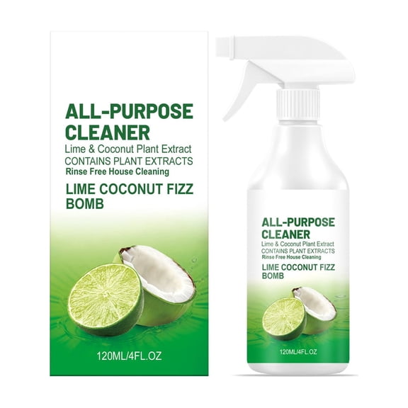 All-Purpose Cleaner Spray, 4 fl oz Lime Coconut Plant Extract Multi-Surface Cleaner, Rinse-Free Deep Cleaning Spray for Kitchen, Bathroom and Household Stain Removal