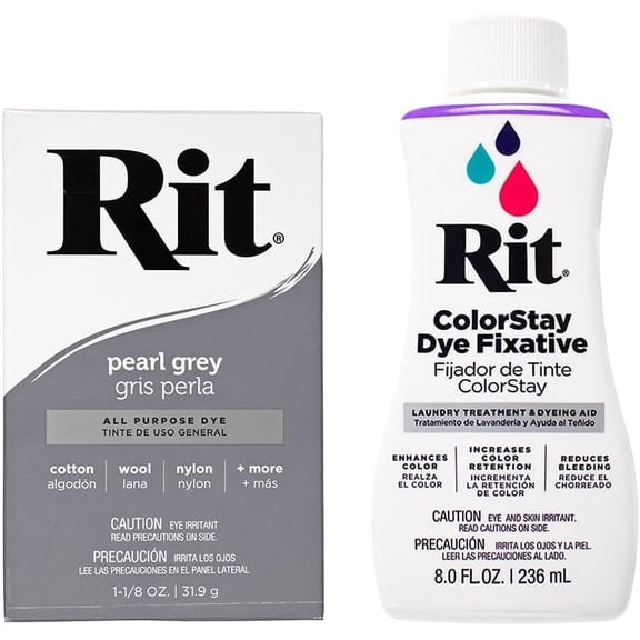 All Purpose Concentrated Rit Dye Powder Multi-Packs for Clothing, Dcor, and Crafts Pearl Gray with ColorStay Fixative
