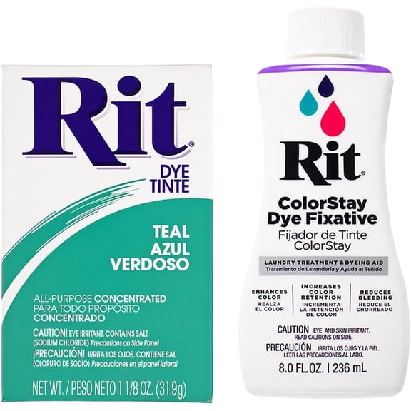 All Purpose Concentrated Rit Dye Powder Multi-Packs for Clothing, Dcor, and Crafts Teal with ColorStay Fixative