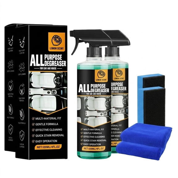 All Purpose Degreaser for Car and House, 2 Pcs Lemon Scent Heavy Duty Cleaning Spray, Multi Purpose Quick Stain Removal for Cars Kitchen Bathroom(RL)