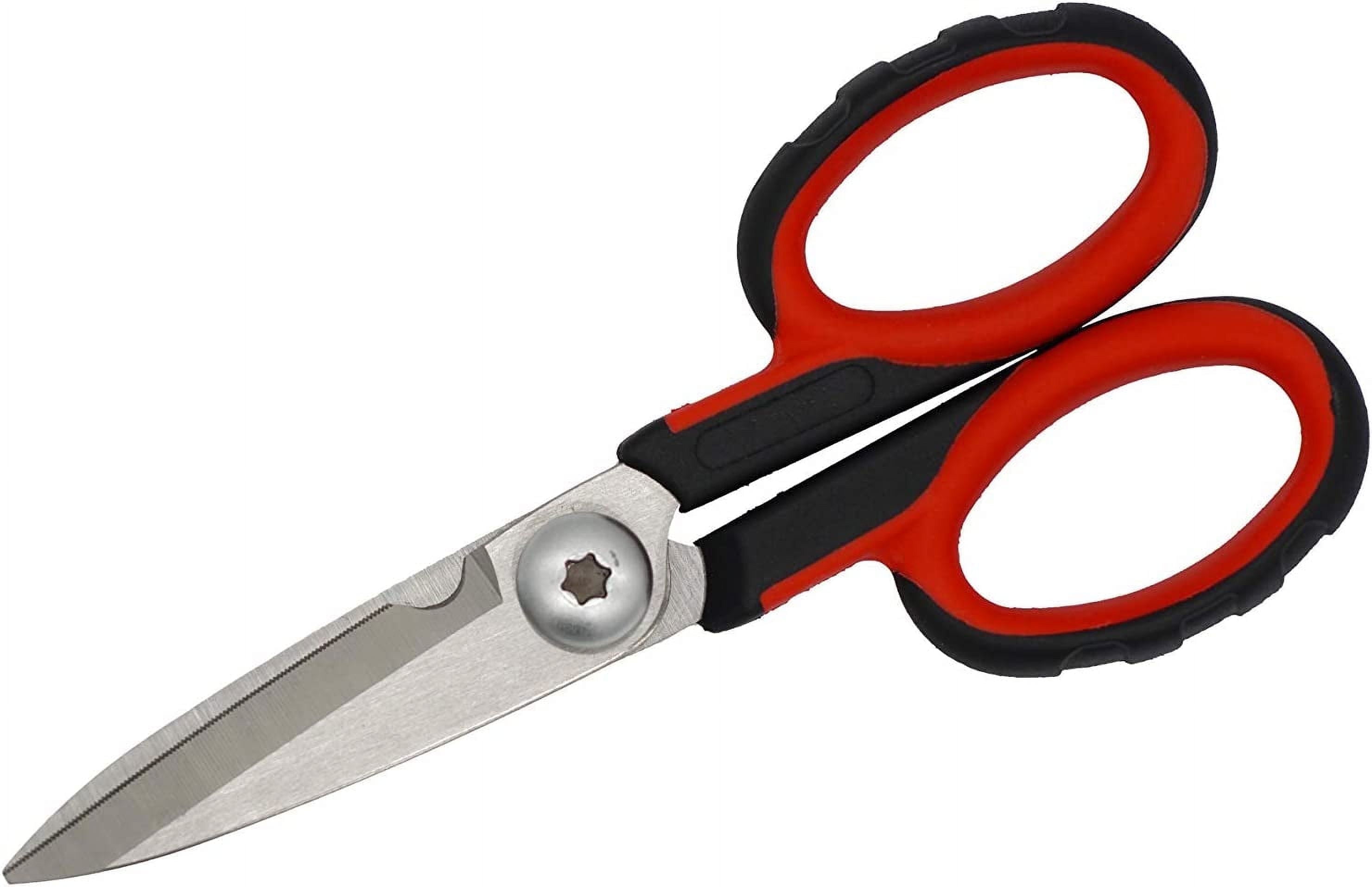 All Purpose Electrician Scissors with Wire Cutting Notch 6-1/8” Cut Strip Electrical Wire, Serrated Blade