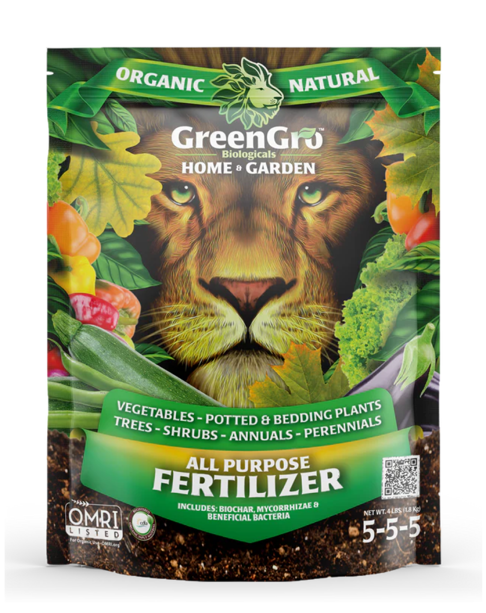 All Purpose Fertilizer 5-5-5 - Natural and Organic OMRI Listed 4 lb Bag by GreenGro Biologicals