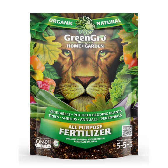 All Purpose Fertilizer 5-5-5 - Natural and Organic OMRI Listed 4 lb Bag by GreenGro Biologicals