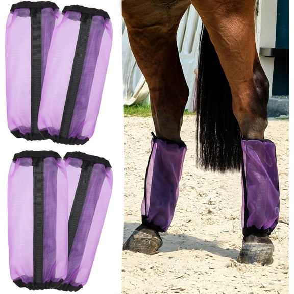 All-Purpose Fine Mesh Horse Fly Boots Breathable Anti-Fly Leggings with Sturdy Support Strips Reduce Annoying Stomping. Protection,Easy-Clean Material 4-Pack Lavender Purple