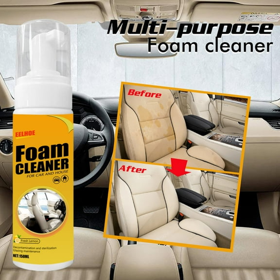 All-Purpose Foam Cleaner Spray, 150ml Multifunctional Car Interior Cleaning Foam, Water-Based Stain Remover for Leather Plastic Fabric PVC Glass Rubber with UV Protection No Rinse Needed
