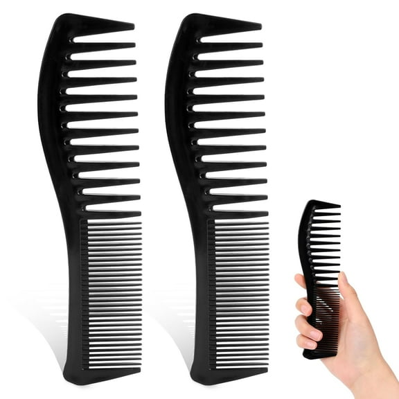 All-Purpose Hair Grooming Set - 2 Pack Double-Sided Barber Combs, 7.2 inch Plastic for Men & Women - Wide & Fine Tooth for Professional Hairstyling (Black)