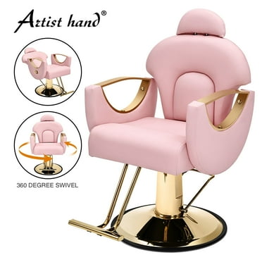 All Purpose Heavy Duty Reclining Hydraulic Barber Chair Hair Styling Beauty Salon Spa 360°Swivel Equipment(Pink & Gold)