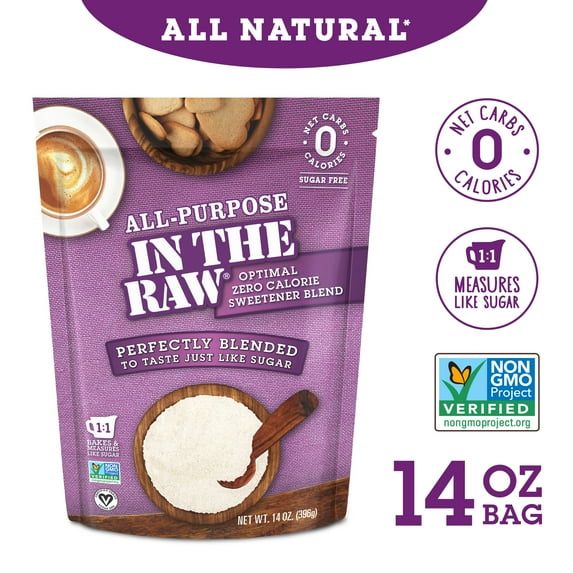 All-Purpose In The Raw All-Natural White Sugar Substitute Zero Calorie Optimal Sweetener Blend with Allulose, 14 oz. 1 pack