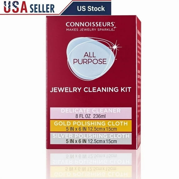 All-Purpose Jewelry Cleaning Kit W/ Cleaner Solution Polish Cloths Brush Tray Us