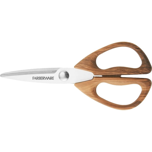 All-Purpose Kitchen Shears with Faux Wood-Grain Finish Handles, Stainless Steel Blades, Multipurpose Scissors for Meat, Herbs, and More