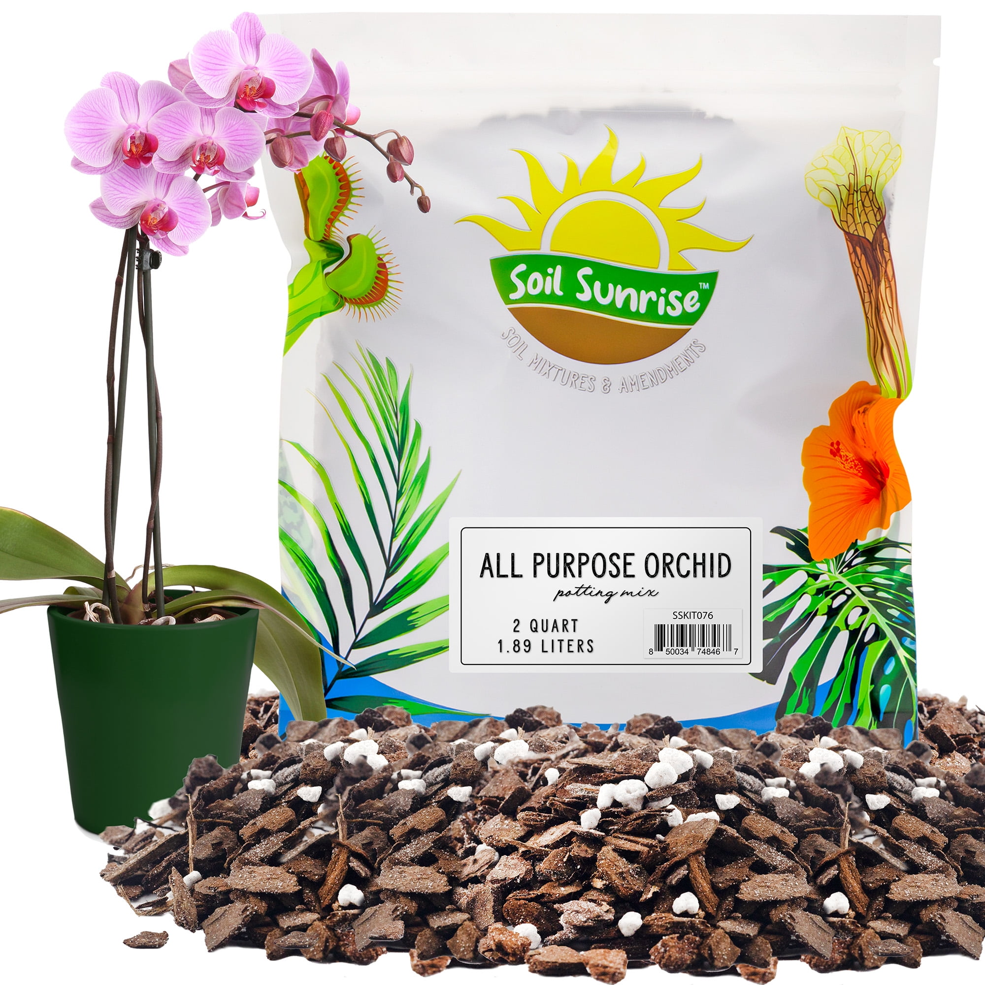 All Purpose Orchid Potting Mix, Orchid Bark / Perlite Blend for Moisture Drainage Balance 2 Quarts