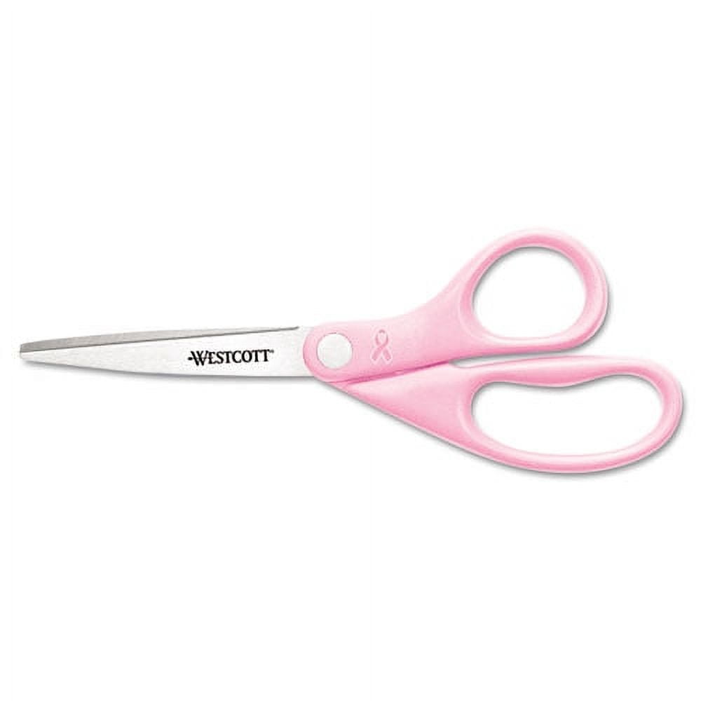 All Purpose Pink Ribbon Scissors, 8" Long, 3.5" Cut Length, Pink Straight Handle | Bundle of 10 Each