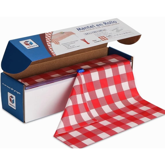 All-Purpose Plastic Table Cover with Roll with Self-Cutter, Alternative 1440, Red Checkered