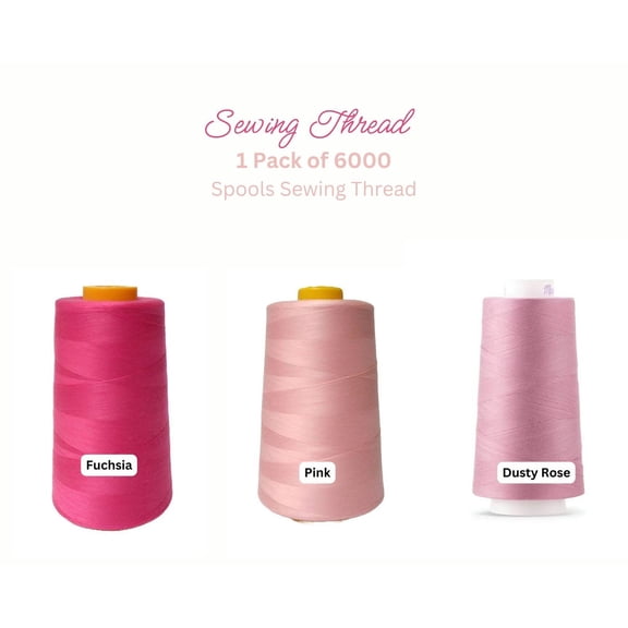 All-Purpose Polyester Sewing Thread Cone – 6000 Yards for Machine, Hand Sewing, Overlock & Spun Thread – Pink | Valentina Textile Inc