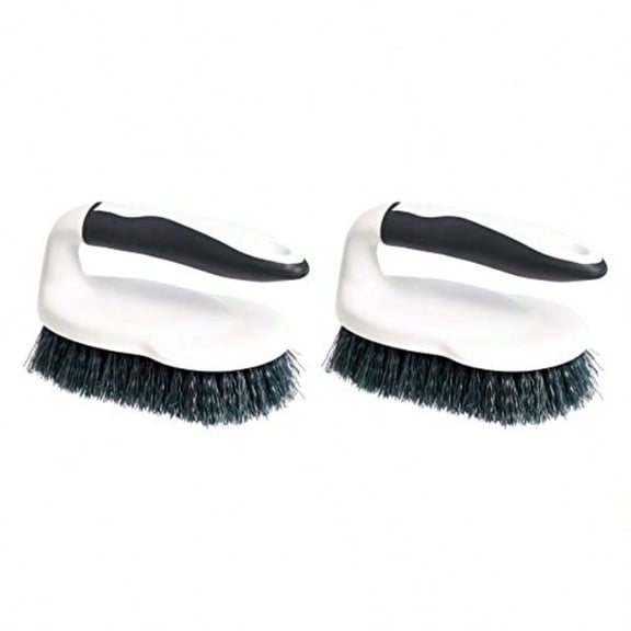 All Purpose Rectangular Scrub Brush Hard Bristle Stiff Bristles Sturdy Ergonomic Long Handle Durable 2-Pack White and Black