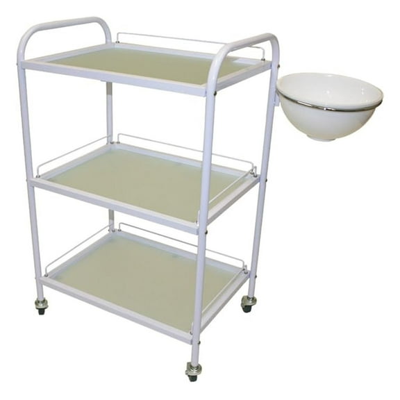 All Purpose Rolling Trolley White - Salon Spa Cart with Removable Bowl - Beauty Trolley with Shatter Resistant Shelves - 34x21x15 Inch
