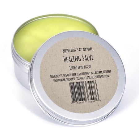 All Purpose Salve, All Natural Healing Skin Balm with Organic Fair Trade Coconut Oil, Beeswax, Comfrey, Turmeric, Vitamin E, Activated Charcoal, Cream for Dry Cracked Hands, Diaper Rash, Itch 4 oz