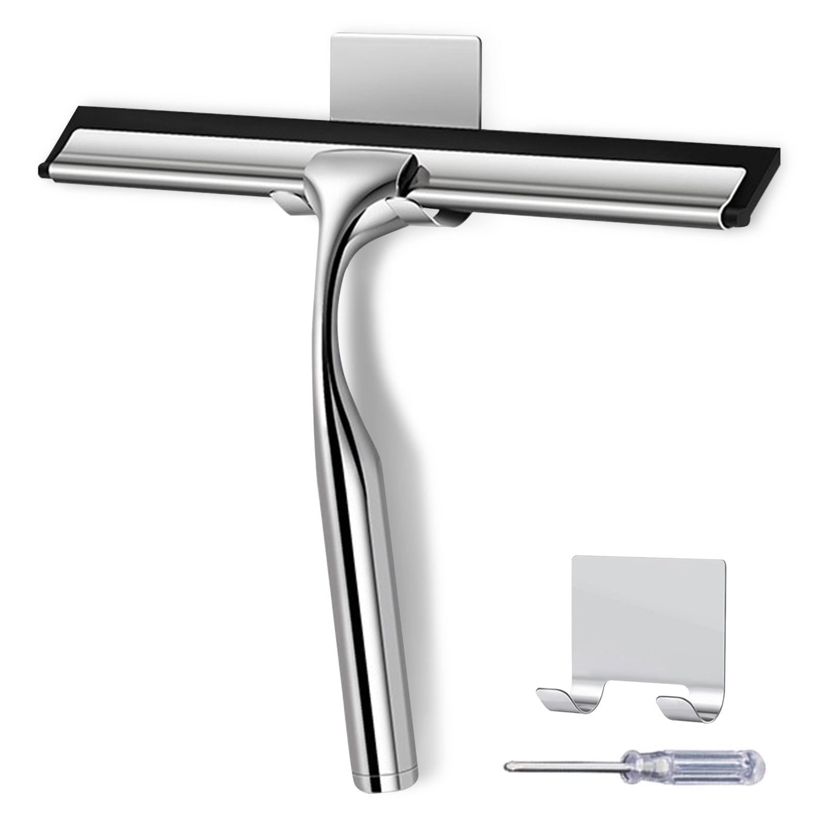 Efoee Stainless Steel Squeegee for Shower Glass Doors,10inch All-Purpose Squeegee with Adhesive Hooks for Bathroom,Mirror,Wiper Car Window,Tile,Walls Cleaning,1pc