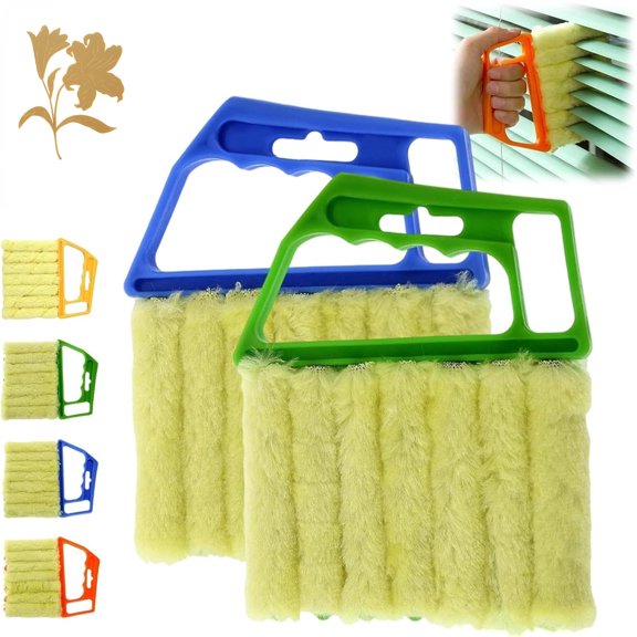 All-Purpose Washable Cleaning Brush, 7 Finger Detachable Dusting Cleaner Tool, Stuffdatas Blind Cleaner Duster Tool Kit, Washable Handheld Duster Tool, for Blinds, Ac Vents (Blue and Green)