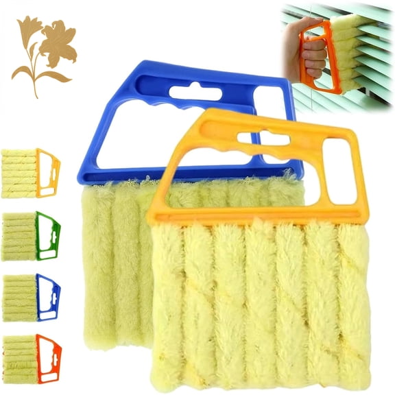 All-Purpose Washable Cleaning Brush, 7 Finger Detachable Dusting Cleaner Tool, Stuffdatas Blind Cleaner Duster Tool Kit, Washable Handheld Duster Tool, for Blinds, Ac Vents (Blue and Yellow)