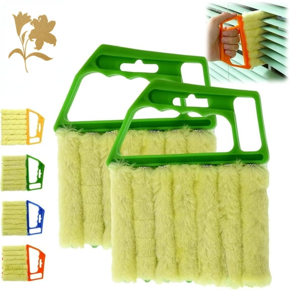 All-Purpose Washable Cleaning Brush, 7 Finger Detachable Dusting Cleaner Tool, Stuffdatas Blind Cleaner Duster Tool Kit, Washable Handheld Duster Tool, for Blinds, Ac Vents (Green * 2)