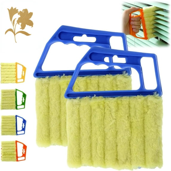 All-Purpose Washable Cleaning Brush, 7 Finger Detachable Dusting Cleaner Tool, Stuffdatas Blind Cleaner Duster Tool Kit, Washable Handheld Duster Tool, for Blinds, Ac Vents (Blue * 2)