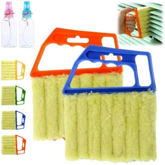All-Purpose Washable Cleaning Brush, Blind Cleaner Brush Set - 7-Finger Microfiber Dusting Tool, Handheld Household Cleaning Kit for Window Blinds, Shutters & AC Vents (Blue+Orange)