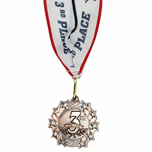 All Quality 1st 2nd 3rd Place Ten Star Award Medals - 3 Piece Set (Gold, Silver, Bronze) Includes Neck Ribbon