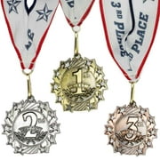 All Quality 1st 2nd 3rd Place Ten Star Award Medals - 3 Piece Set (Gold, Silver, Bronze) - Includes Ribbon
