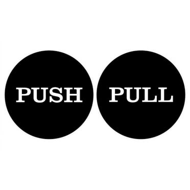 All Quality 2" Round Push Pull Door Signs (Black) - 2 sets (4pcs)