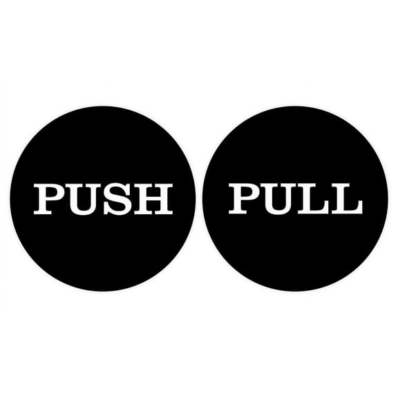 All Quality 2" Round Push Pull Door Signs (Black) - 2 sets (4pcs)