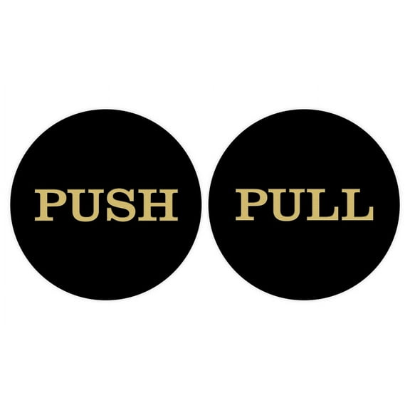 All Quality 2" Round Push Pull Door Signs (Black Gold) - 2 sets (4pcs)