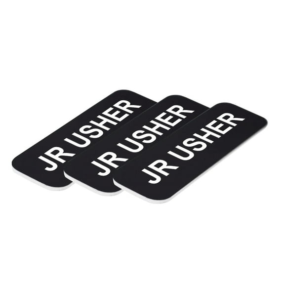 Jr Usher 1 x 3" Name Tag, Black (3 Pack)