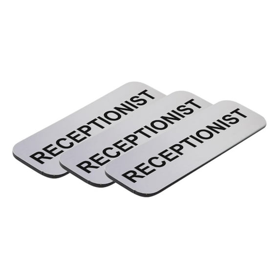 All Quality Badges Receptionist 1 x 3" Name Tag, Silver (3 Pack)