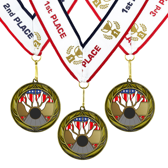 All Quality Bowling Wreath Design Medals - 1st, 2nd, 3rd Place - 15 Piece Set (5 Pack)