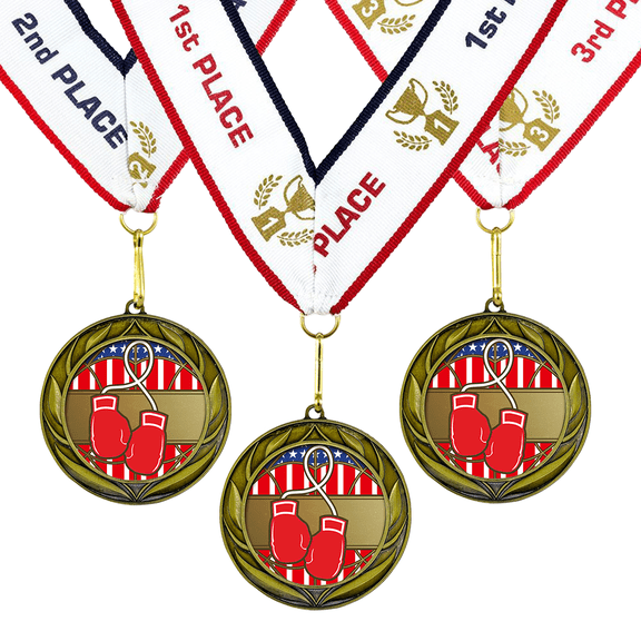 All Quality Boxing Wreath Design Medals - 1st, 2nd, 3rd Place - 3 Piece Set (1 Pack)