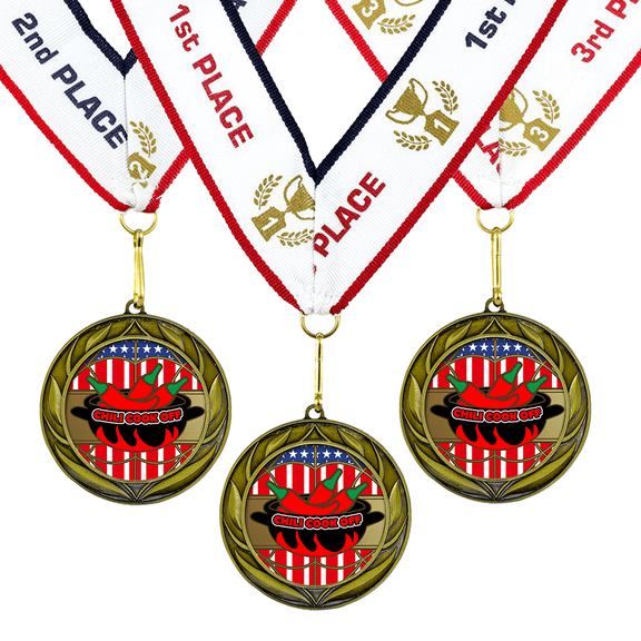 All Quality Chili Cook Off Wreath Design Medals - 1st, 2nd, 3rd Place - 3 Piece Set (1 Pack)