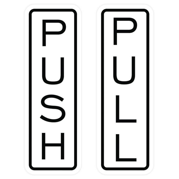 All Quality Classic Vertical Push Pull Door Signs - Great for Glass Doors | Professional Looking Signs | Easy Installation Includes Double-Sided Foam Adhesive Tape (White) - Small (1 Pack)