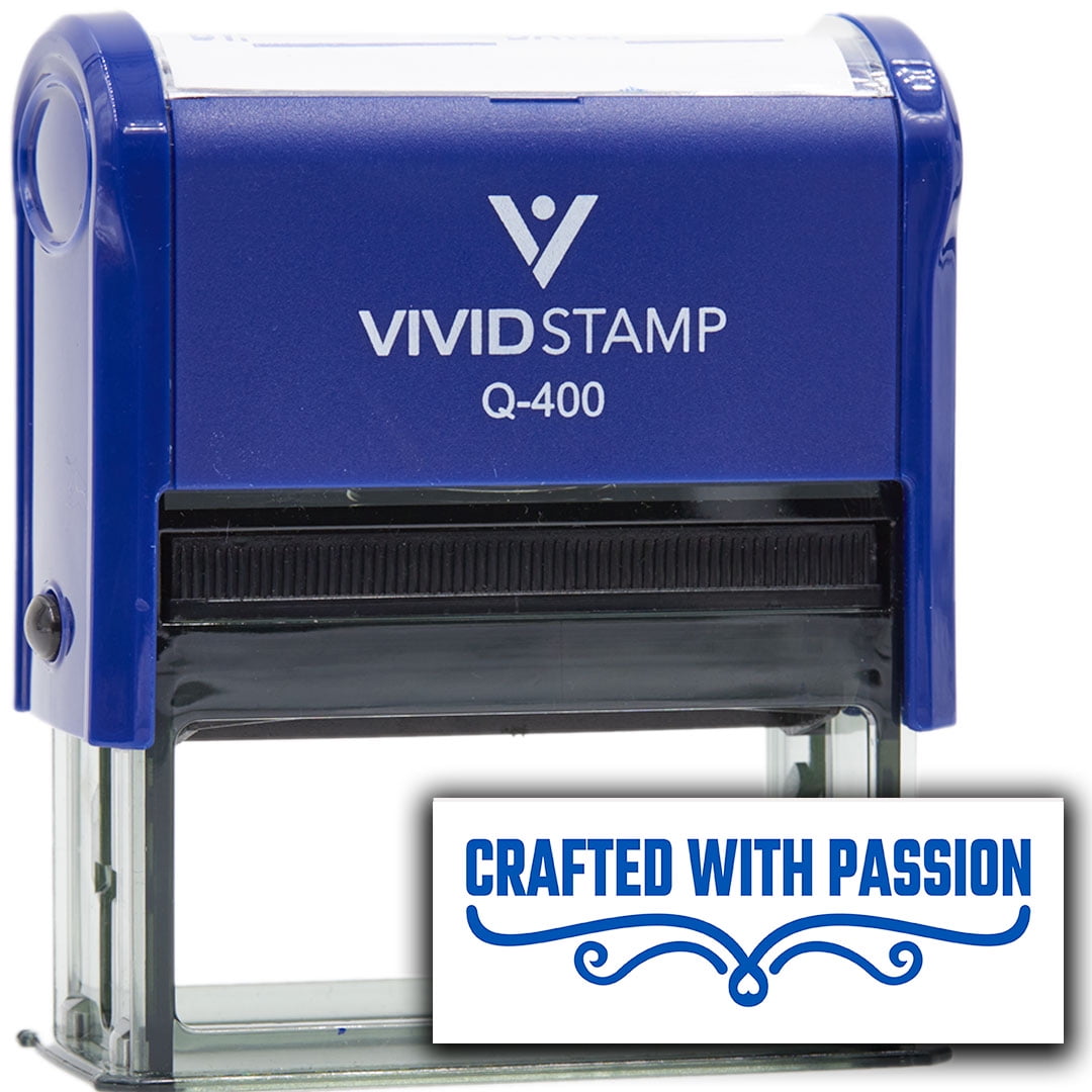 All Quality Crafted with Passion Self-Inking Rubber Stamp | Handcrafted Products (Blue Ink) - Q-400