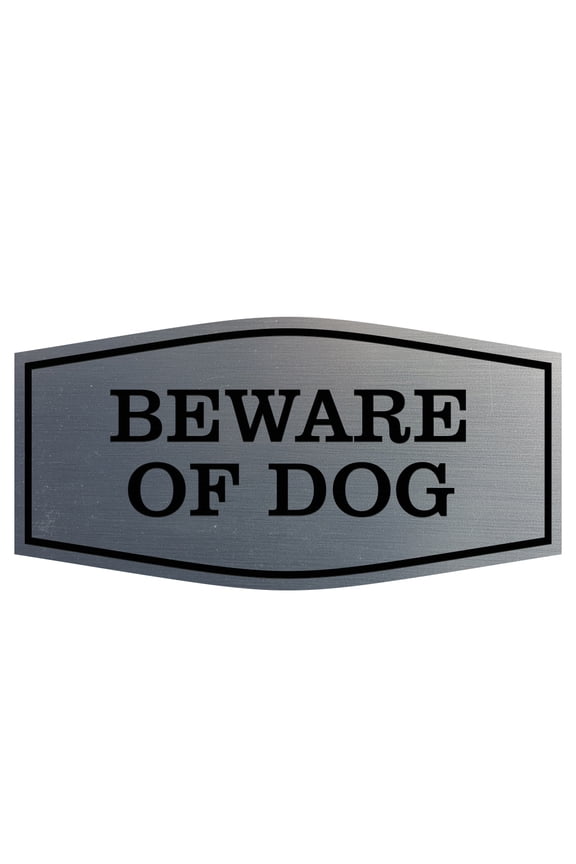 Fancy Beware of Dog Sign (Brushed Silver) - Medium