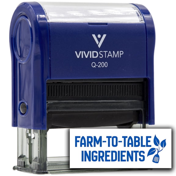 All Quality Farm-to-Table Ingredients Self-Inking Rubber Stamp | Handcrafted Products (Blue Ink) - Q-200