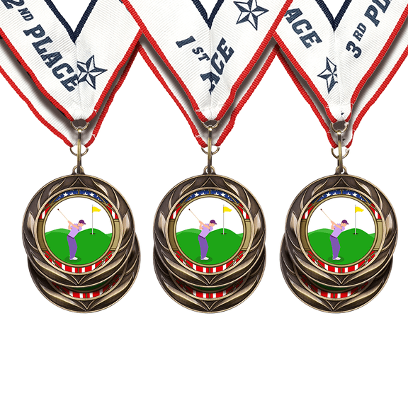 All Quality Golf Wreath Design Awards League Tournament Medals - 1st, 2nd, 3rd Place - 2 Pack (6 Medals)