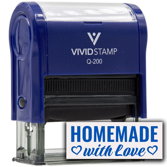 All Quality Homemade with Love Self-Inking Rubber Stamp | Handcrafted Products (Blue Ink) - Q-200