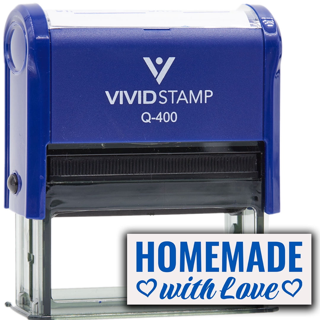 All Quality Homemade with Love Self-Inking Rubber Stamp | Handcrafted Products (Blue Ink) - Q-400