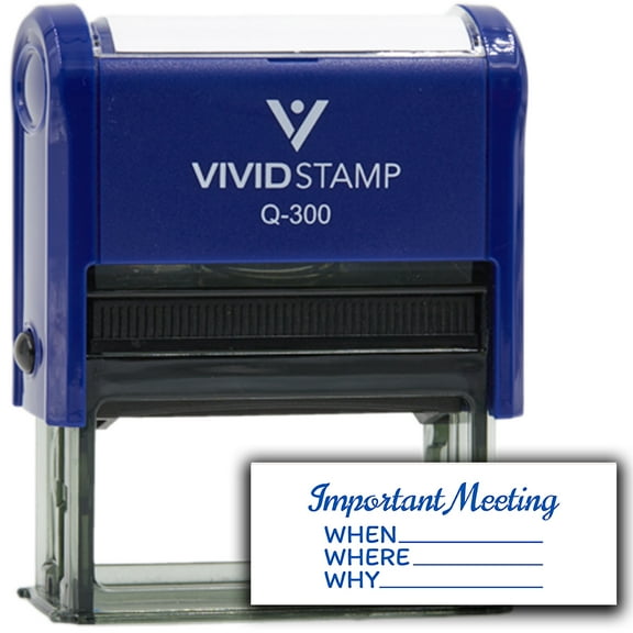 All Quality Important Meeting When Where Why Self-Inking Rubber Stamp | Agenda Planning Stamps (Blue Ink) - Q-300