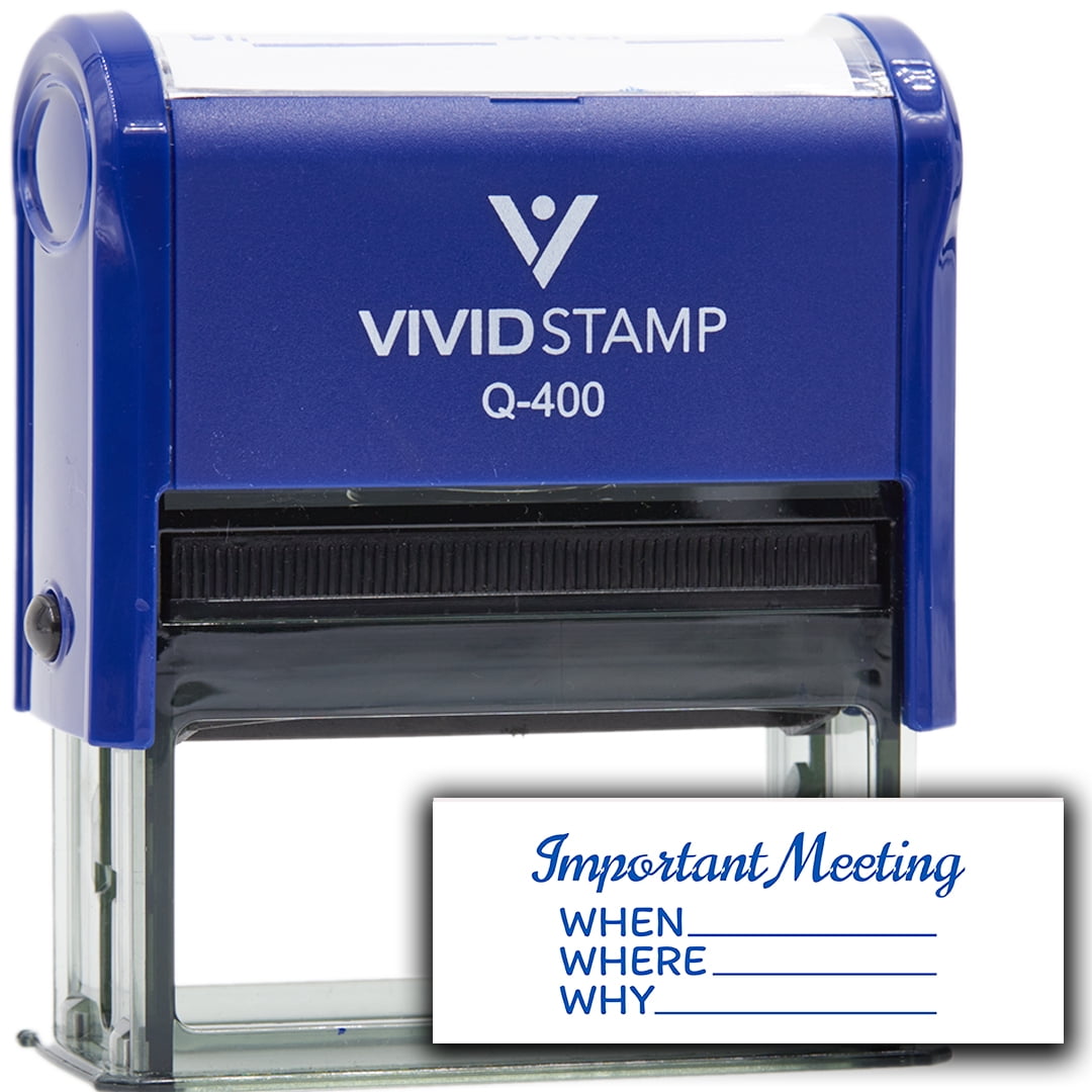 All Quality Important Meeting When Where Why Self-Inking Rubber Stamp | Agenda Planning Stamps (Blue Ink) - Q-400