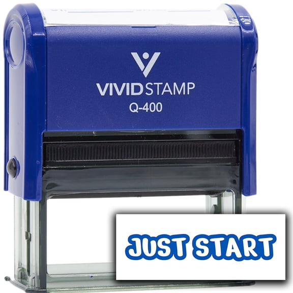 All Quality Just Start Self-Inking Rubber Stamp | Agenda Planning Stamps (Blue Ink) - Q-400