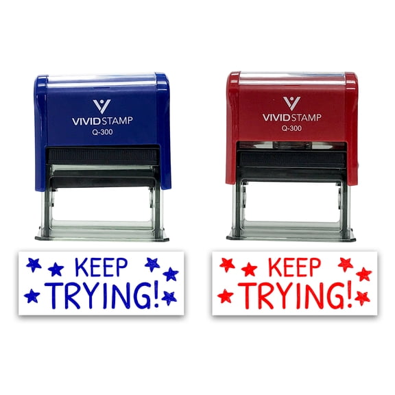 All Quality Keep Trying! Self-Inking Rubber Stamp Motivational Teacher Stamps | Homework And Grading | Classroom Supplies (Red Ink) - Q-300