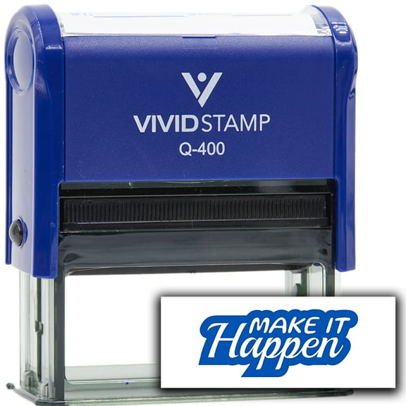 All Quality Make it Happen Self-Inking Rubber Stamp | Agenda Planning Stamps (Blue Ink) - Q-400